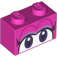 Brick 1 x 2 with Eyelashes, Dark Purple/White Eyes Print / Dark Pink