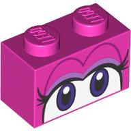 Lego Brick 1 x 2 with Eyelashes, Dark Purple/White Eyes print / Dark Pink