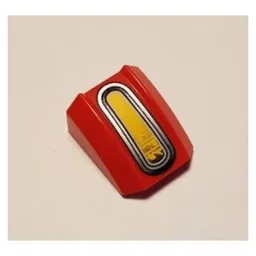 Brick Curved 2 x 2 with Lip, No Studs with Yellow and Dark/Light Gray Headlamp Print / Red