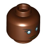 Lego Minifig Head Storm, Silver Eyes, Smirk print / Reddish Brown