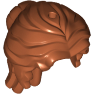 Lego Hair Mid-Length Wavy Pulled Back with Partial Bun and Side Bangs, Hole on Top / Dark Orange