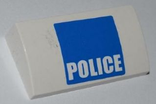 Lego Slope, Curved 2 x 4 x 2/3 with Bottom Tubes with White 'POLICE' on Blue Background Pattern (Sticker) - Set 3661