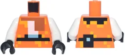 Torso Pixelated Tunic with Bright Light Orange Dots, Dark Orange Scarf, Black Belt and Pouch, Metallic Light Blue Buckle Pattern / White Arms / Black Hands / Orange