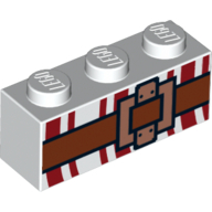 Lego Brick 1 x 3 with Buckle and Dark Red Lines Print / White