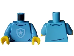 Torso Police Shirt with Bright Light Blue Star Badge Logo, Dark Blue Collar and Wrinkles Pattern / Medium Blue Arms / Yellow Hands