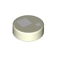 Lego Tile Round 1 x 1 with Large and Small White Squares Print (Brickheadz Eye) / Glow in Dark White
