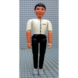 Belville Figure Articulated Elbows, Male, Black Hair, Black Pants, White Shirt / Nougat