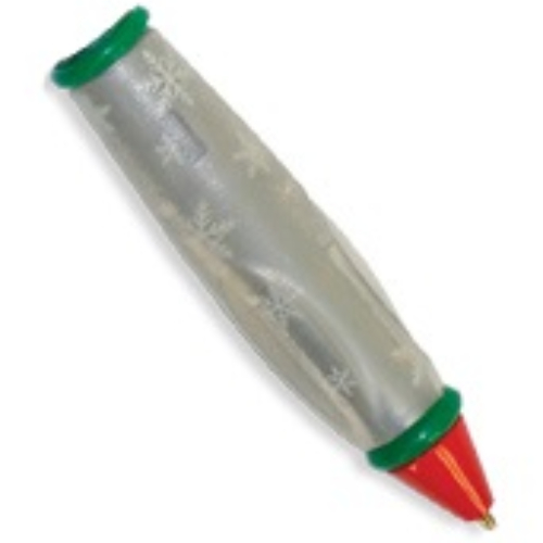 Lego Pen Body, with Red Tip, Green Ends, Snowflakes Print / Pearl Light Gray