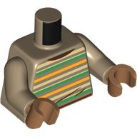 Lego Torso, Tan/Green/Orange Striped Shirt, Dark Tan Arms, Medium Nougat Hands / Dark Tan
