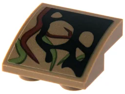 Slope, Curved 2 x 2 x 2/3 Inverted with Reddish Brown Tree Bark Plates, Olive Green Vines and Black Splotch Pattern (Sticker) - Set 76249