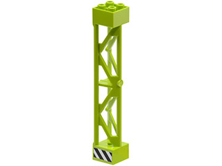 Lego Support 2 x 2 x 10 Girder Triangular Vertical - Type 3 - 3 Posts, 2 Sections with Black and White Danger Stripes Pattern (Sticker) - Set 8964