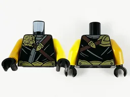 Torso Tunic, Gold Ape Shoulder Armor, Dark Bluish Gray Trim and Dark Brown Shoulder Belt Pattern / Yellow Left Arm / Pearl Gold Right Arm / Black Hands