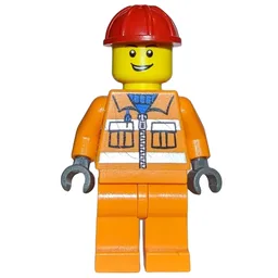 Worker - Orange Torso, Orange Legs, Red Helmet