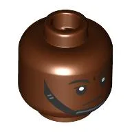 Minifig Head Black Eyebrows, Chin Strap, Neutral / Worried / Reddish Brown