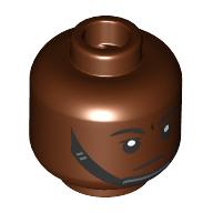 Lego Minifig Head Black Eyebrows, Chin Strap, Neutral / Worried / Reddish Brown