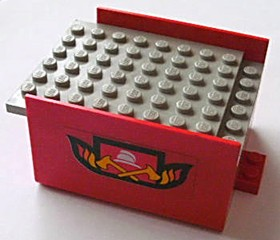 Lego Boat, Hull Smooth Middle 8 x 6 x 3 1/3 with Light Gray Deck with Fire Logo Pattern on Both Sides (Stickers) - Set 4025