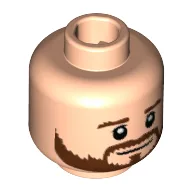 Minifig Head Shkodran Mustafi, Beard Brown Bushy Full, Brown Eyebrows, White Pupils, Smile Print [Hollow Stud] / Light Nougat