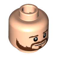 Lego Minifig Head Shkodran Mustafi, Beard Brown Bushy Full, Brown Eyebrows, White Pupils, Smile Print [Hollow Stud] / Light Nougat