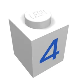 Brick 1 x 1 with Blue '4' Print / White
