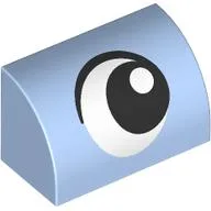Brick Curved 1 x 2 x 1 No Studs with Eye, Looking Right Print / Bright Light Blue