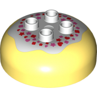 Lego Duplo Brick Round 4 x 4 Dome Top with 2 x 2 Studs - Marbled White 'Frosting' with Red and Pink Hearts and Stars Print