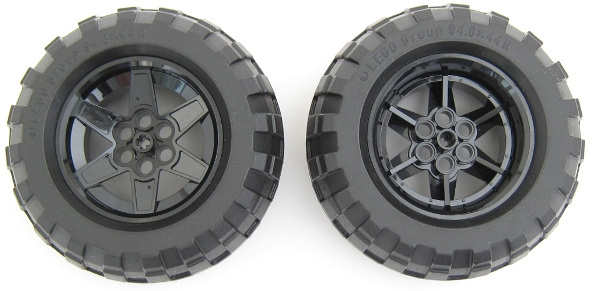Lego Wheel 56mm D. x 34mm Technic Racing Medium, 6 Pin Holes with Black Tire 94.8 x 44 R Balloon (15038 / 54120)