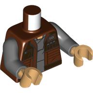 Lego Torso Jacket, Pockets, Dark Bluish Grey Shirt print, Dark Bluish Gray Arms, Warm Tan Hands / Reddish Brown
