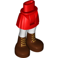 Lego Minidoll Hips and Short Skirt with White Legs and Reddish Brown Boots / Red