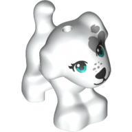 Lego Animal, Dog, Small Standing with Blue Eyes, Black Nose, Light Bluish Grey Spots, Freckles / White