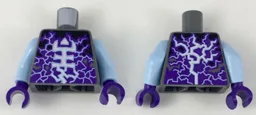 Torso White and Bright Light Blue Rogul Symbol and Lightning over Dark Purple and Black Pattern / Bright Light Blue Arms / Dark Purple Hands
