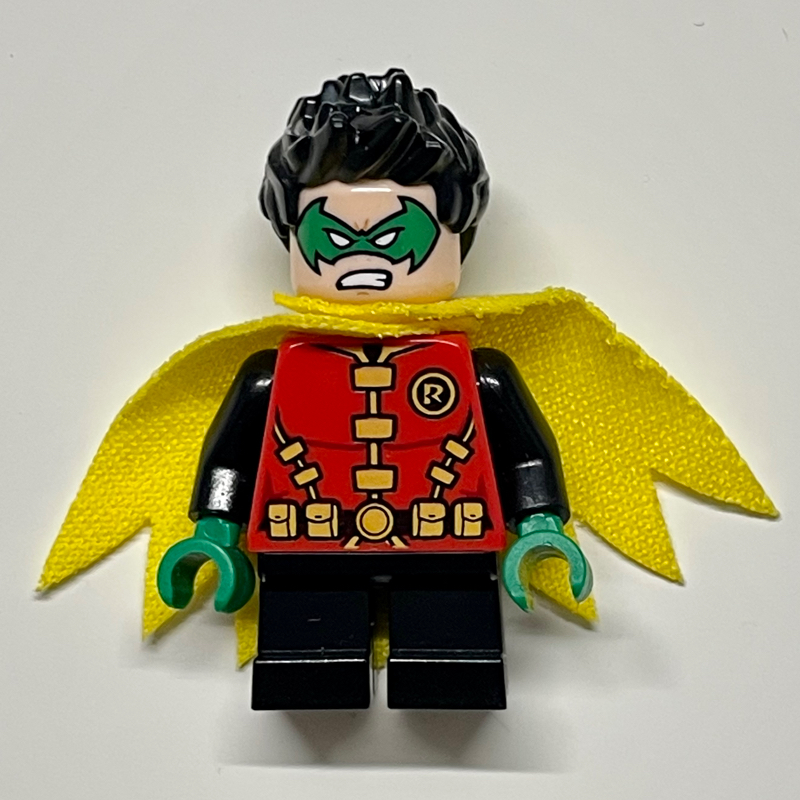 Lego Robin with Green Eyemask and Hands, Short Legs, and Yellow Cape