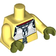 Torso, Flight Suit with Red Collar and Printed Back Print (Trandoshan), Bright Light Yellow Arms, Olive Green Hands / Bright Light Yellow