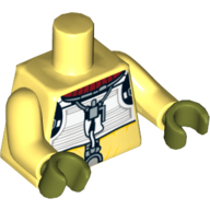 Lego Torso Flight Suit with Red Collar and Printed Back Print (Trandoshan), Bright Light Yellow Arms, Olive Green Hands / Bright Light Yellow