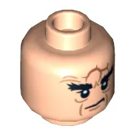 Minifig Head Bifur the Dwarf, Dual Sided, Bushy Eyebrows, Dark Orange Scars, Stern / Bared Teeth Print [Hollow Stud] / Light Nougat