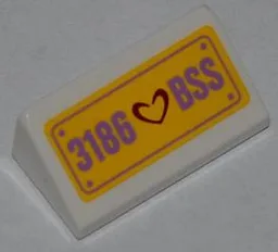 Slope 30 1 x 2 x 2/3 with Dark Red Heart and '3186 BSS' Pattern (Sticker) - Set 3186