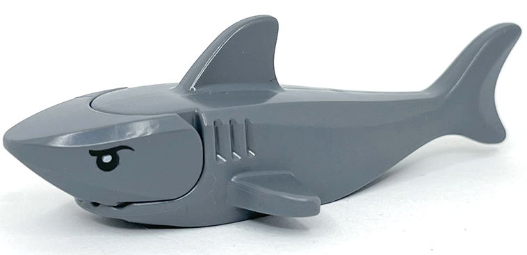 Lego Shark with Rounded Nose and Debossed Gills with Black Eyes with Eyelids and White Partial Circle Glints Pattern