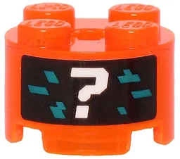 Brick, Round 2 x 2 with Axle Hole with White Question Mark and Dark Turquoise Pixels on Black Background Pattern (Sticker) - Set 71713