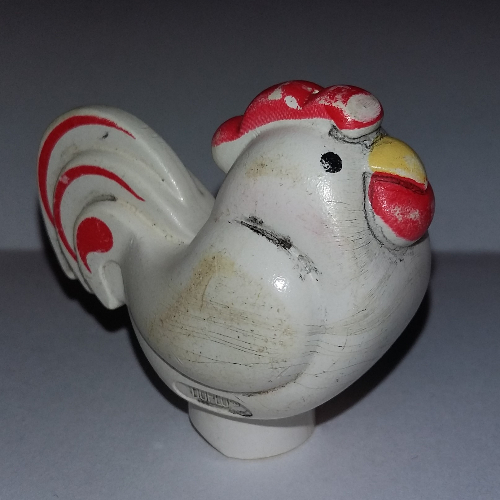 Lego Duplo Animal Chicken / Hen / Rooster with Yellow Beak, and Red Comb and Tail, No Base [Old Style] / White