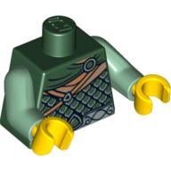 Lego Torso Armor, Silver Scale Mail, Light Brown Straps and Cape Print, Sand Green Arms, Yellow Hands / Dark Green