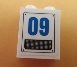 Brick 1 x 2 x 2 with Inside Stud Holder with Blue '09' and Grille Pattern (Sticker) - Set 60167