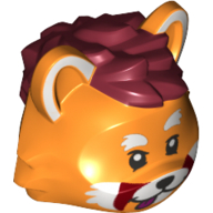 Lego Minifig Head Special, Red Panda with White Eyebrows and Fur, Dark Red Hair Print / Orange