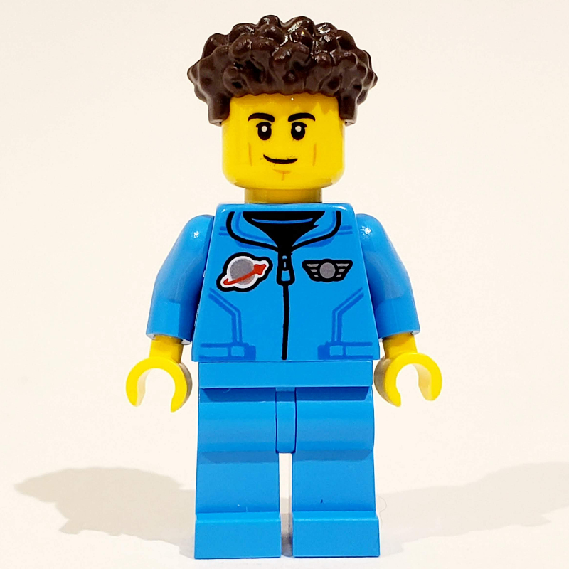 Lego Astronaut, Dark Azure Jumpsuit, Dark Brown Hair