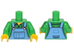 Torso Medium Blue Overalls over Plaid Shirt with Buttons and Collar Pattern / Bright Green Arms with Green Plaid Pattern / Yellow Hands