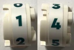 Brick, Round 2 x 2 with Axle Hole with Dark Turquoise Numbers 0, 1, 2, 3, 4 and 5 Pattern Model Left Side (Stickers) - Set 41744