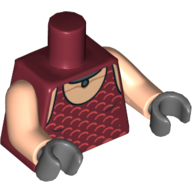Lego Torso Vest with Light Nougat Neck Print (Sugi), Light Nougat Arms, Dark Bluish Gray Hands / Dark Red