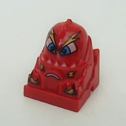 Racer Driver Head, Brick Special 2 x 2 Round, Yellow Lightnings, Blue Eyes, White Teeth Print (Lightor) / Red