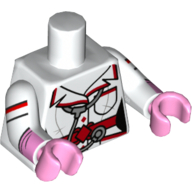 Lego Torso Jacket with Red Trim and Belt, Stethoscope and Pockets Print, White Arms with Stripes and Pink Glove Cuffs, Bright Pink Hands / White