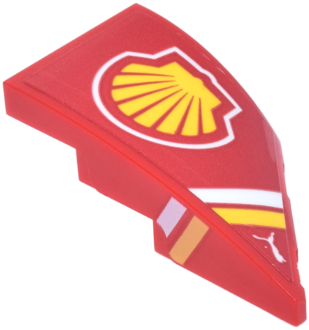 Lego Wedge 4 x 2 Left No Studs with White and Yellow Stripes on Side with Shell and Puma Logos Pattern (Sticker) - Set 77242