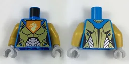 Torso Female Nexo Armor Gold and Silver with Dragon Head on Orange Pentagonal Shield Pattern / Pearl Gold Arms / Light Bluish Gray Hands