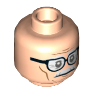 Lego Minifig Head Alfred Pennyworth, Dual Sided Glasses, White Moustache, Wrinkles, Cheek Lines, Smile / Frown Print [Hollow Stud] / Light Nougat